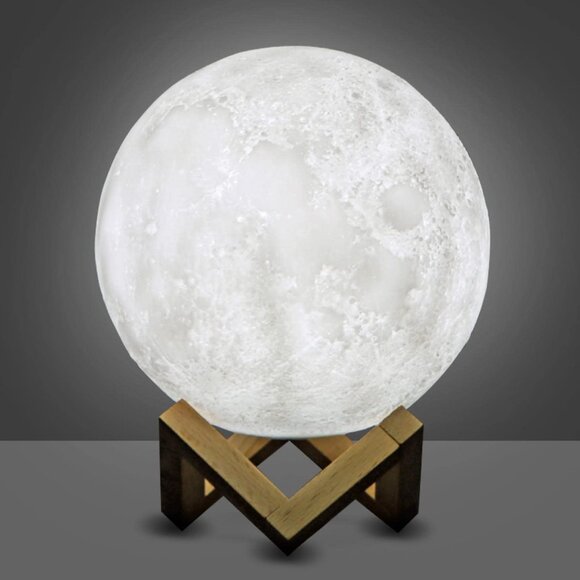 Led Moon Lamp White Night Light Touch Sensor with Wooden Stand & USB Cable - Picture 1 of 3